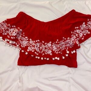 Show Me Your MuMu PomPom White and Red Crop Top XL